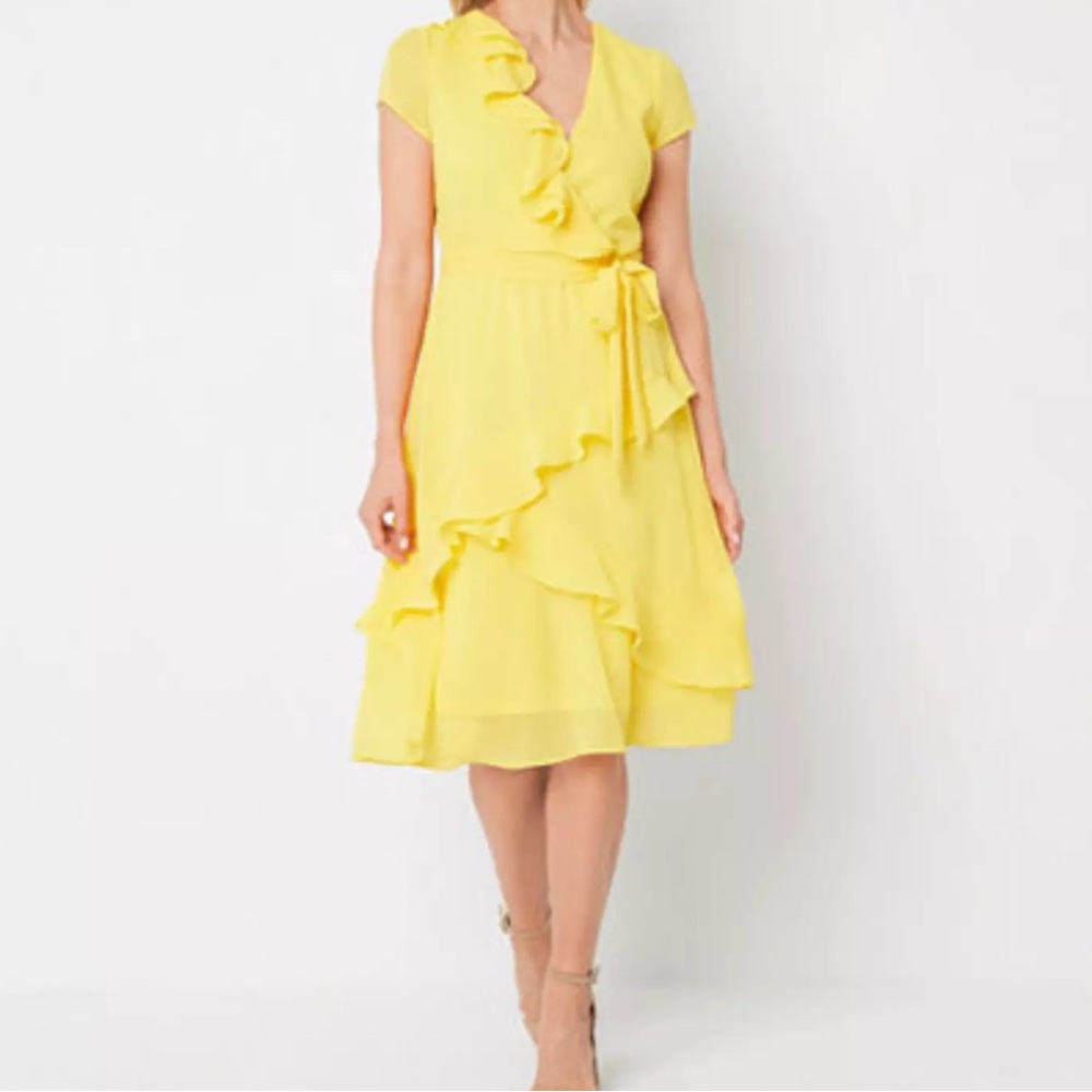 NWT Danny & Nicole‎ Short Sleeve Fit + Flare Dress - SUNFLOWER 12 $89 - Picture 12 of 13